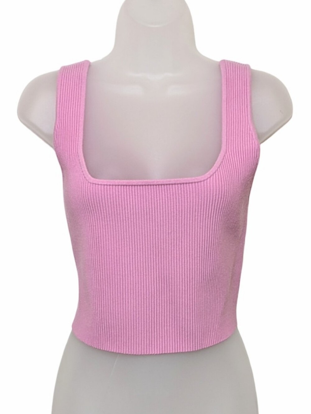 Abound Pink Ribbed Square-Neck Crop Tank | Athletic | Yoga | Streetwear | Gym |